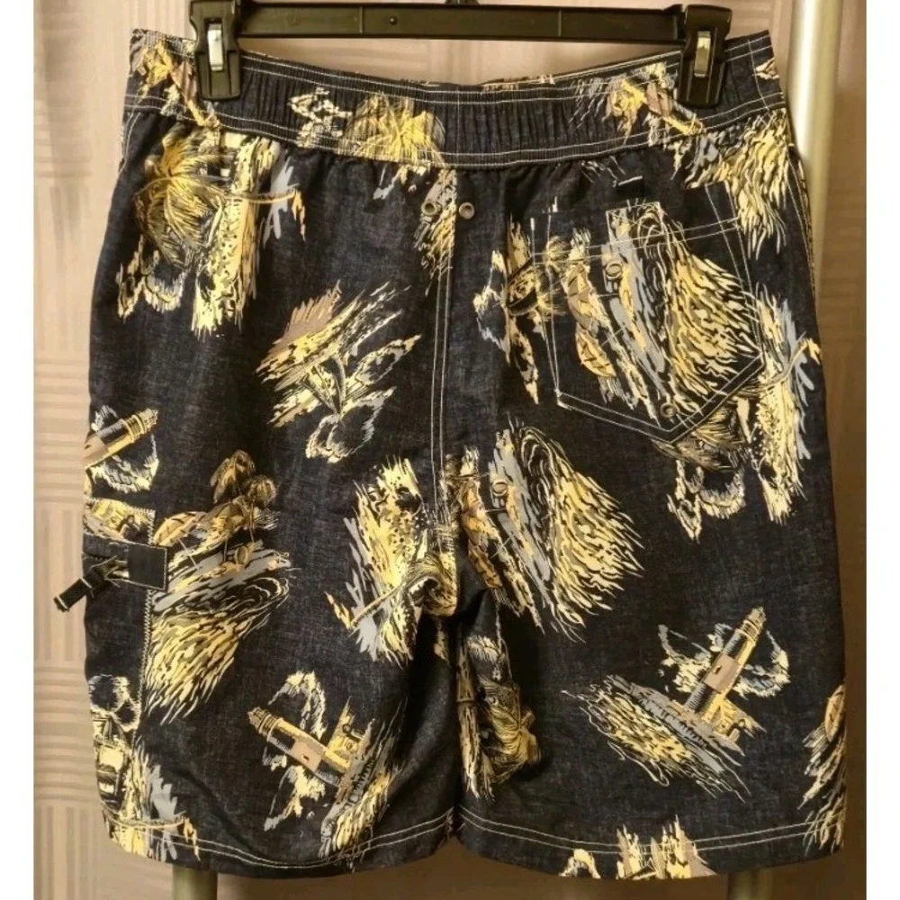 Lands' End Swim Trunks Mens M 32-34 Navy Blue Polyester Mesh Lined Shorts Tropic